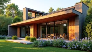 Clôture en aluminium claire-voie et habitat en bois : allier deux matériaux contrastés pour un design architectural harmonieux