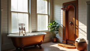 Colonne de douche en bronze et cuivre : astuces pour une salle de bain vintage au charme chaleureux